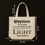 The Dumbledore "Happiness" Quote | Potterhead Premium Off White Canvas Tote - Image 5