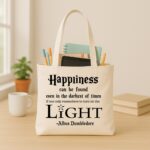 The Dumbledore "Happiness" Quote | Potterhead Premium Off White Canvas Tote - Image 3