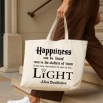 The Dumbledore "Happiness" Quote | Potterhead Premium Off White Canvas Tote - Image 4