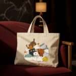The "Cat Cuddle Pile" Wholesome | Premium Off-White Canvas Tote bag - Image 2