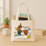 The "Cat Cuddle Pile" Wholesome | Premium Off-White Canvas Tote bag - Image 3