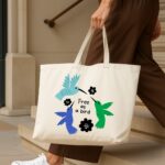 The "Hummingbird Freedom" Boho | Premium Off-White Canvas Tote bag - Image 4