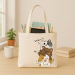 The "Triple Trouble" Cat Stack | Premium Off-White Canvas Tote bag - Image 3