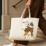 The "Triple Trouble" Cat Stack | Premium Off-White Canvas Tote bag - Image 4
