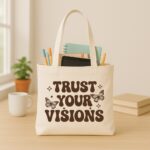 The "Trust Your Visions" Retro Manifestation | Premium Off-White Canvas Tote bag - Image 3