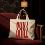 The "Chill" Wavy Typography | Premium Off-White Canvas Tote  bag - Image 2