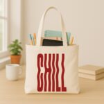The "Chill" Wavy Typography | Premium Off-White Canvas Tote  bag - Image 3