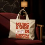 The "Vinyl & Vino" Retro Edition | Premium Off-White Canvas Tote bag - Image 2