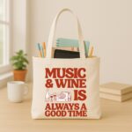 The "Vinyl & Vino" Retro Edition | Premium Off-White Canvas Tote bag - Image 3