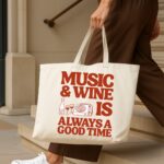 The "Vinyl & Vino" Retro Edition | Premium Off-White Canvas Tote bag - Image 4