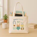 The "Beach, Please" Summer Sun | Premium Off-White Canvas Tote bag - Image 3
