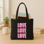 The "All We Need Is Love" Statement | Premium Black Canvas Tote bag - Image 3
