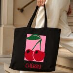 The "Pink Pop" Cherry Graphic | Premium Black Canvas Tote bag - Image 4