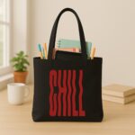 The "Chill" Wavy Streetwear | Premium Black Canvas Tote bag - Image 3