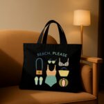 The "Beach, Please" Vacation Mode | Premium Black Canvas Tote bag - Image 2