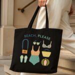 The "Beach, Please" Vacation Mode | Premium Black Canvas Tote bag - Image 4