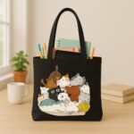 The "Cat Chaos" Cuddle Pile | Premium Black Canvas Tote bag - Image 3