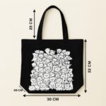 The "Meow Mob" Monochrome Doodle | Premium Black Canvas Tote bag - Image 5