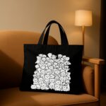 The "Meow Mob" Monochrome Doodle | Premium Black Canvas Tote bag - Image 2