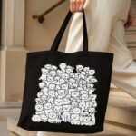 The "Meow Mob" Monochrome Doodle | Premium Black Canvas Tote bag - Image 4