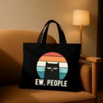 The "Ew, People" Introvert Edition | Premium Black Canvas Tote bag - Image 2