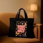 The "Groovy Garden" Good Vibes | Premium Black Canvas Tote bag - Image 2