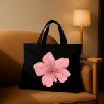 The "Pink Bloom" Watercolor Floral | Premium Black Canvas Tote bag - Image 2