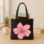 The "Pink Bloom" Watercolor Floral | Premium Black Canvas Tote bag - Image 3