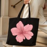 The "Pink Bloom" Watercolor Floral | Premium Black Canvas Tote bag - Image 4