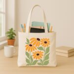 The "Sunny Side" Retro Floral | Premium Off-White Canvas Tote bag - Image 3