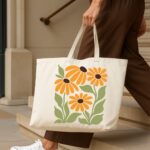 The "Sunny Side" Retro Floral | Premium Off-White Canvas Tote bag - Image 4