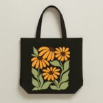 The "Midnight Bloom" Retro Floral | Premium Black Canvas Tote bag