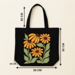 The "Midnight Bloom" Retro Floral | Premium Black Canvas Tote bag - Image 5