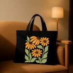 The "Midnight Bloom" Retro Floral | Premium Black Canvas Tote bag - Image 2