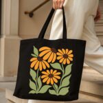 The "Midnight Bloom" Retro Floral | Premium Black Canvas Tote bag - Image 4